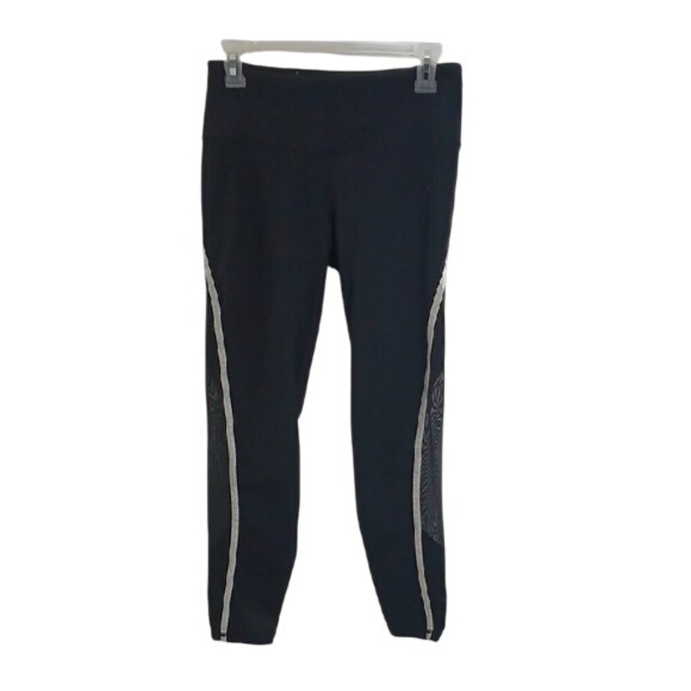 Victoria's Secret Sport Leggings Black Striped Side Athletic Mesh Bottom Size M